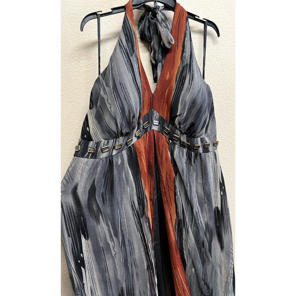 Lane Bryant Women's Gray Red Halter Neck Maxi Dress Size 22 Light Padding NEW - Picture 2 of 12